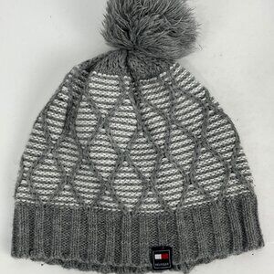 HIlfiger Kids Pom Pom Beanie Hat One Size Gray Acrylic Knit Stretch